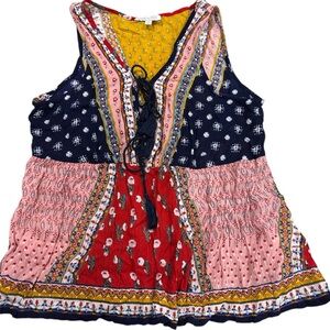 Patrons of Peace Patchwork Boho Babydoll Top Size Small